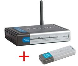 D-LINK Kit WiFi 54 Mb - Router DI-524UP + Kľúč USB 2.0 DWL-G122 + Hub USB Plus 4 Porty USB 2.0 Mac/PC - hnedý