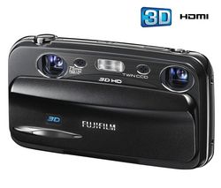 FUJI FinePix  film  REAL 3D W3 - Digital camera - 3D - compact - 10.0 Mpix - optical zoom: 3 x - supported memory: SD, SDHC + Puzdro Pix Medium + vrecko čierne  + Pamäťová karta SDHC 16 GB + Kompatibilná batéria FUJ50