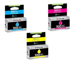 LEXMARK Trojbalenie atramentová náplň N° 100XL - žltá, azúrová, purpurová + Kábel USB A samec/B samec 1,80m