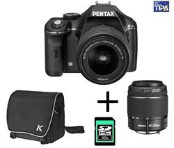 PENTAX K-x čierny + objektív DA 18-55 mm + objektív DA 50-200 mm + taška 50099 + karta SDHC 4 GB + Neoprénový popruh 50151
