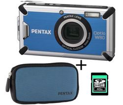 PENTAX Optio W80 modrý + modré neoprenové puzdro NC-W2 + karta SDHC 4 GB
