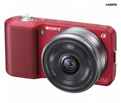 SONY Alpha  NEX-3A červený + objektív 16 mm + Ruksak Expert Shot Digital - čierny/oranžový  + Pamäťová karta SDHC 16 GB + Batéria lithium-ion NPF-W50 P/NEX + Trojnožka PANORAMIC
