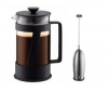 BODUM Súprava K10883-01 : kávovar s piestom Crema 1L + nerezový elektrický šľahac mlieka